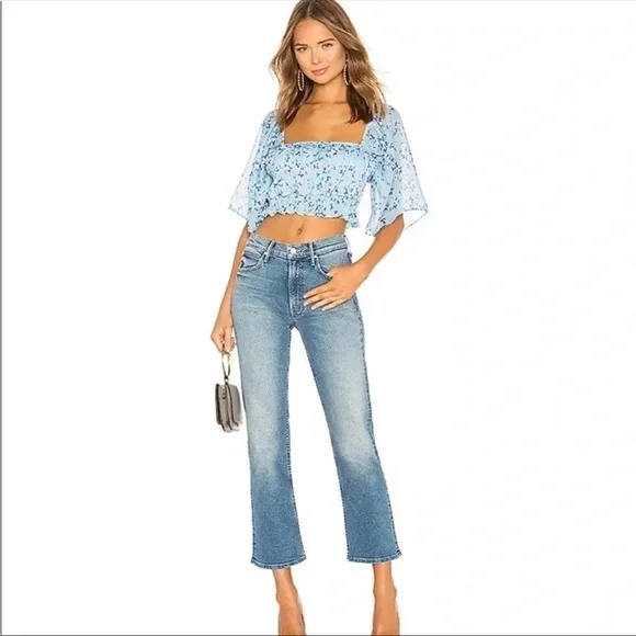 Tularosa Rosie Top Cropped Blouse Carolina Blue Floral Coastal Tropical size L - Picture 11 of 11